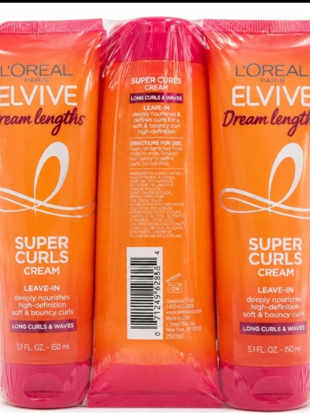 3 Pack L'Oreal Elvive Dream Lengths Super Curls Cream Leave-In 5.1 oz NEW
